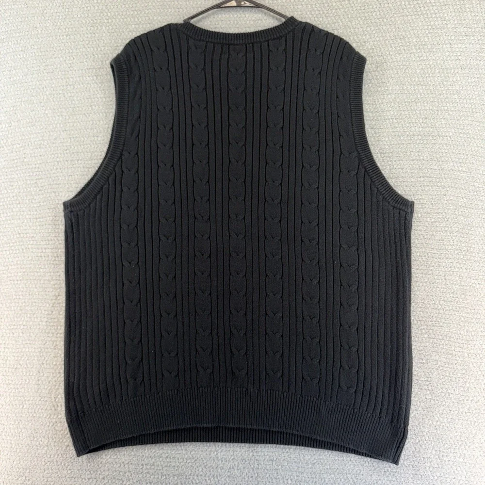 Vintage Eddie Bauer Sweater Vest Mens Large Black Cable Knit V-Neck Preppy‎
